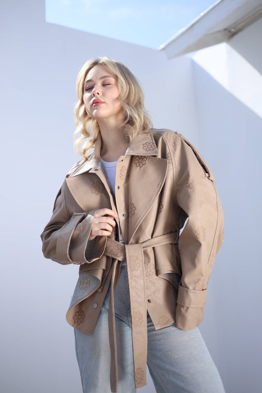 Amoréne Leather Jacket - Biege - Ornaty