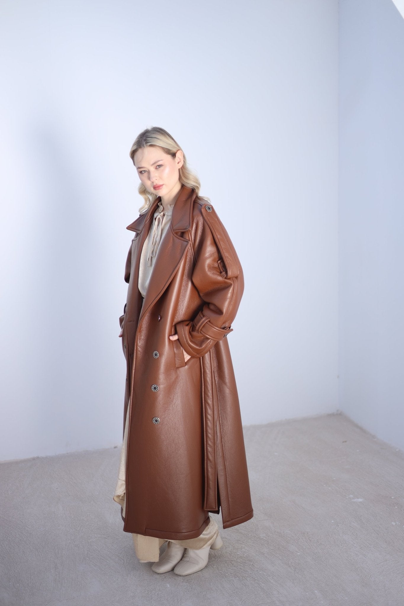 Auréne Leather Coat Brown - Ornaty