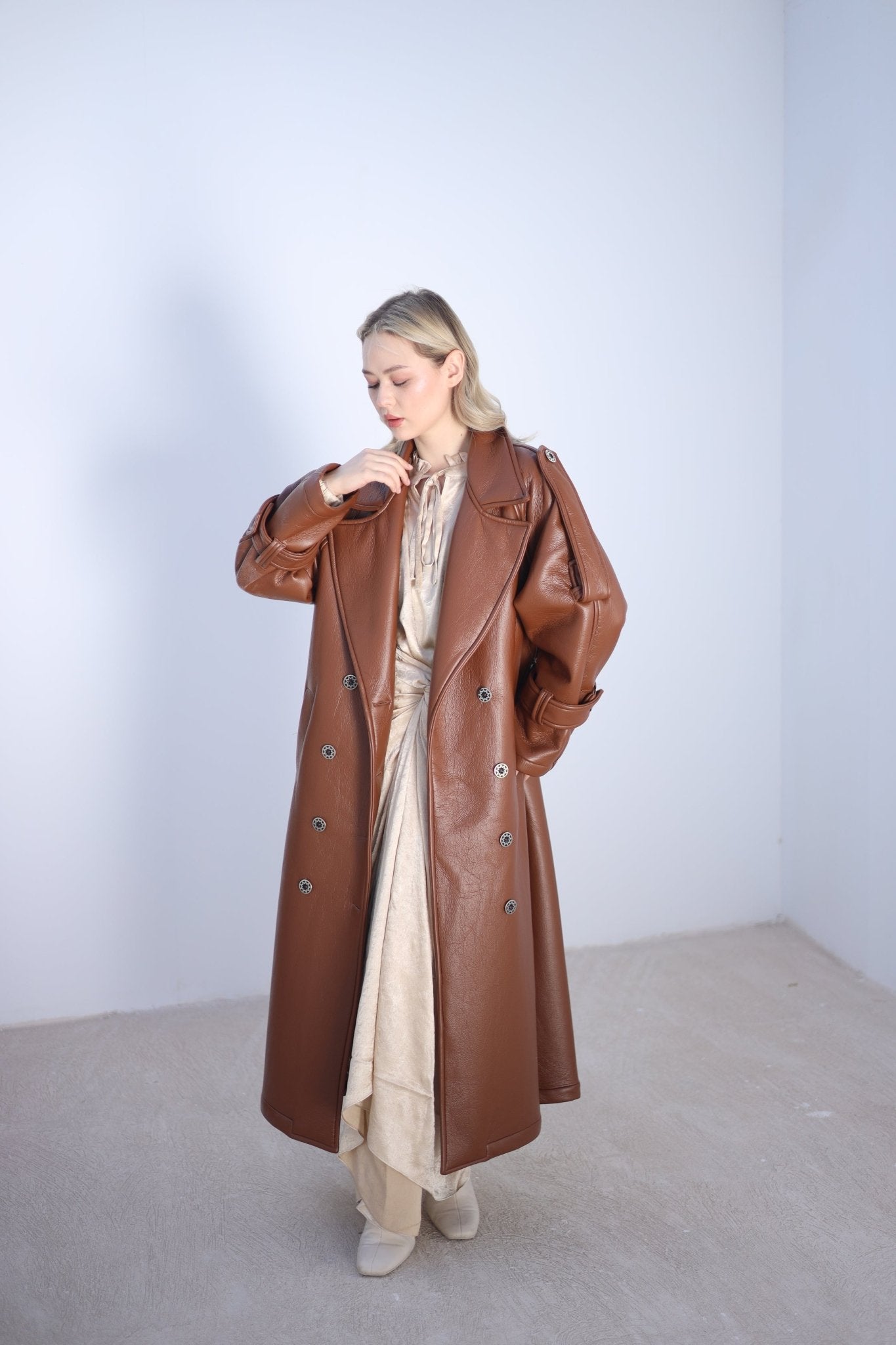 Auréne Leather Coat Brown - Ornaty