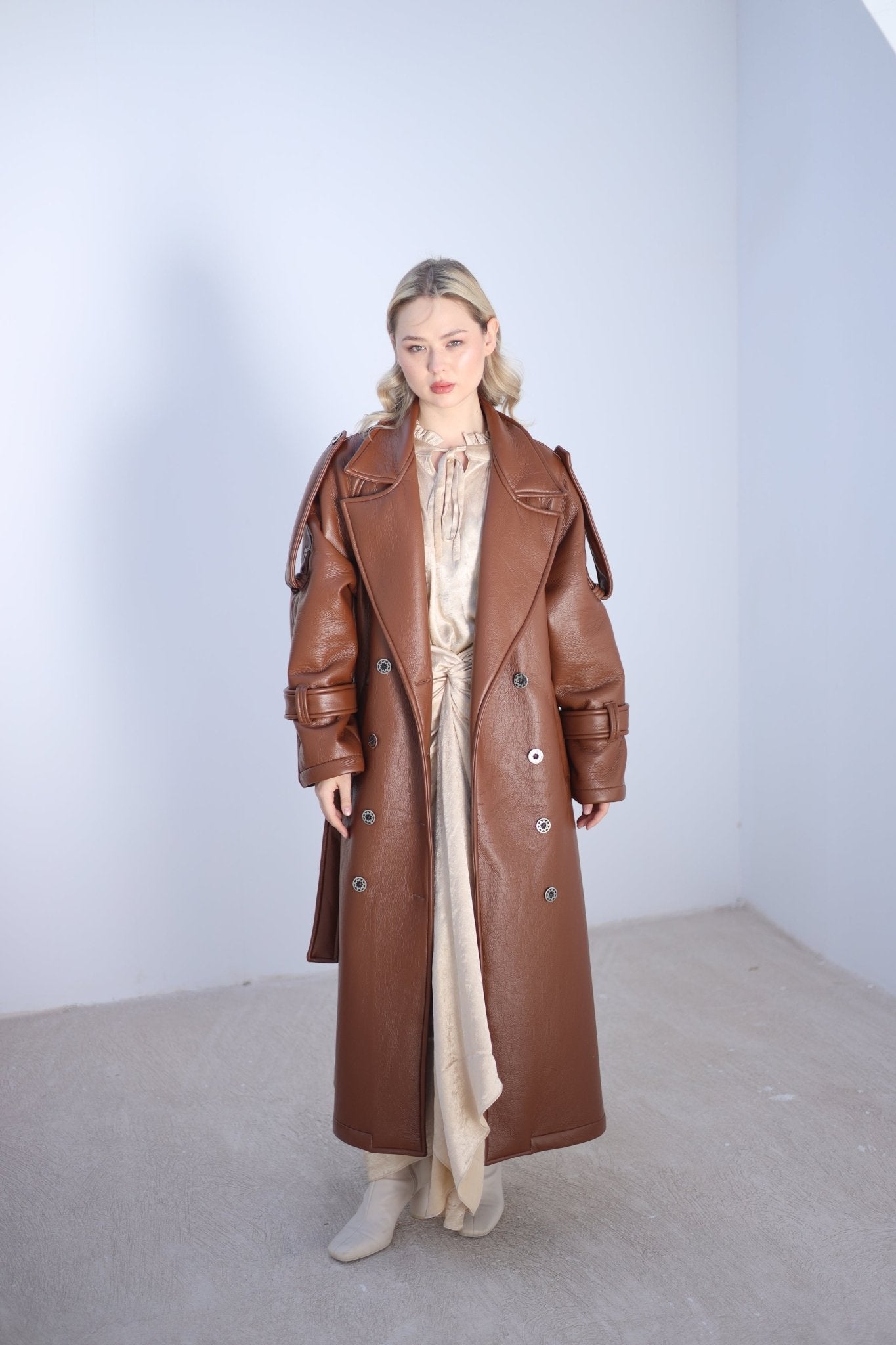 Auréne Leather Coat Brown - Ornaty