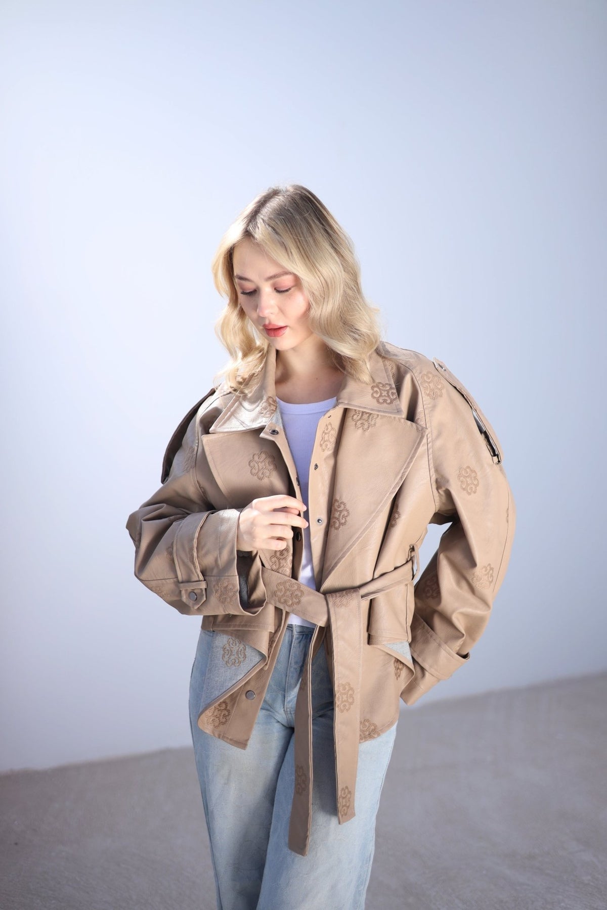Amoréne Leather Jacket - Biege - Ornaty