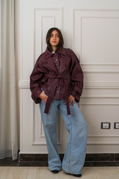 Amoréne Leather Jacket Plum Wine Mauve - Ornaty