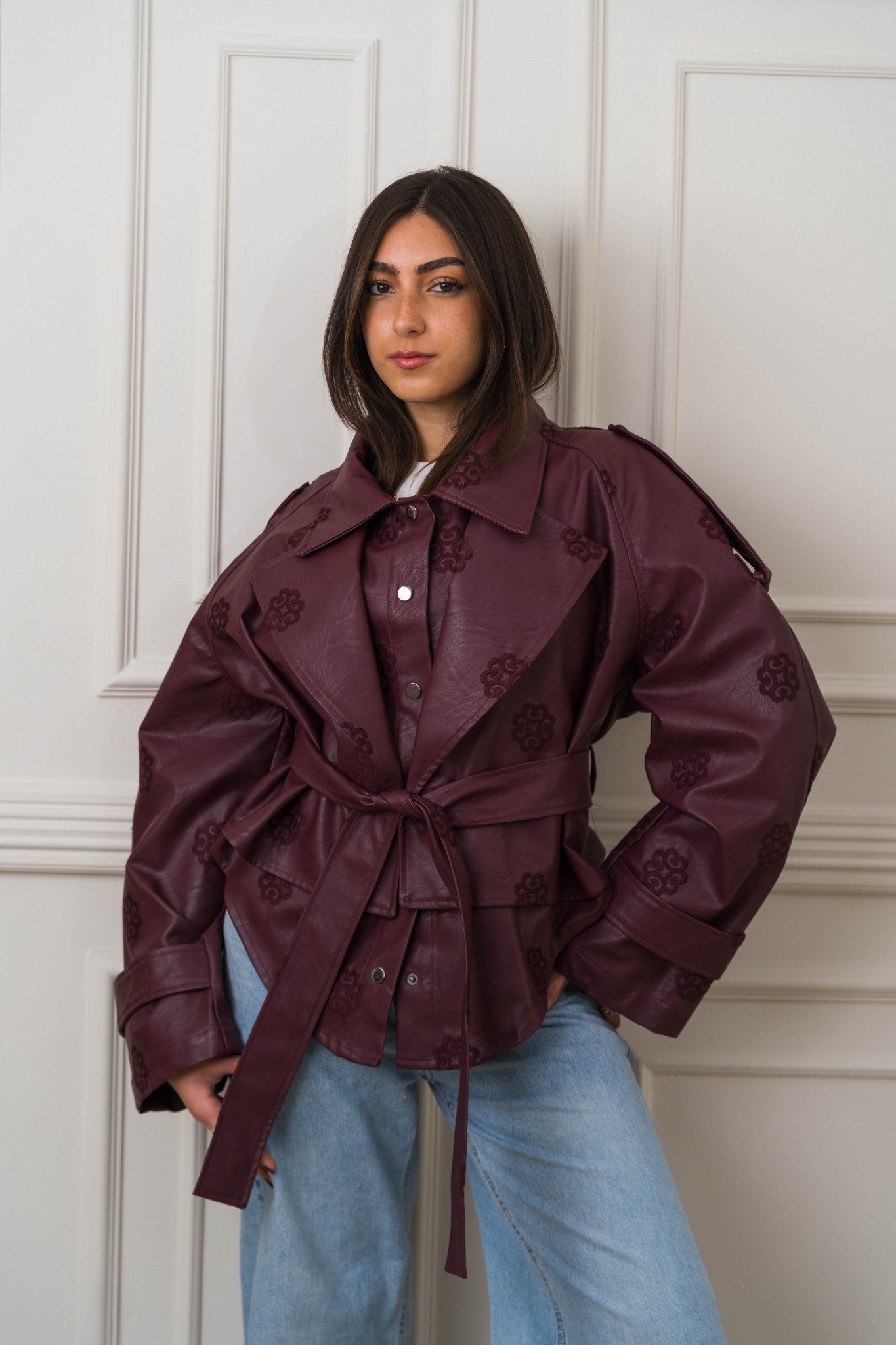 Amoréne Leather Jacket Plum Wine Mauve - Ornaty
