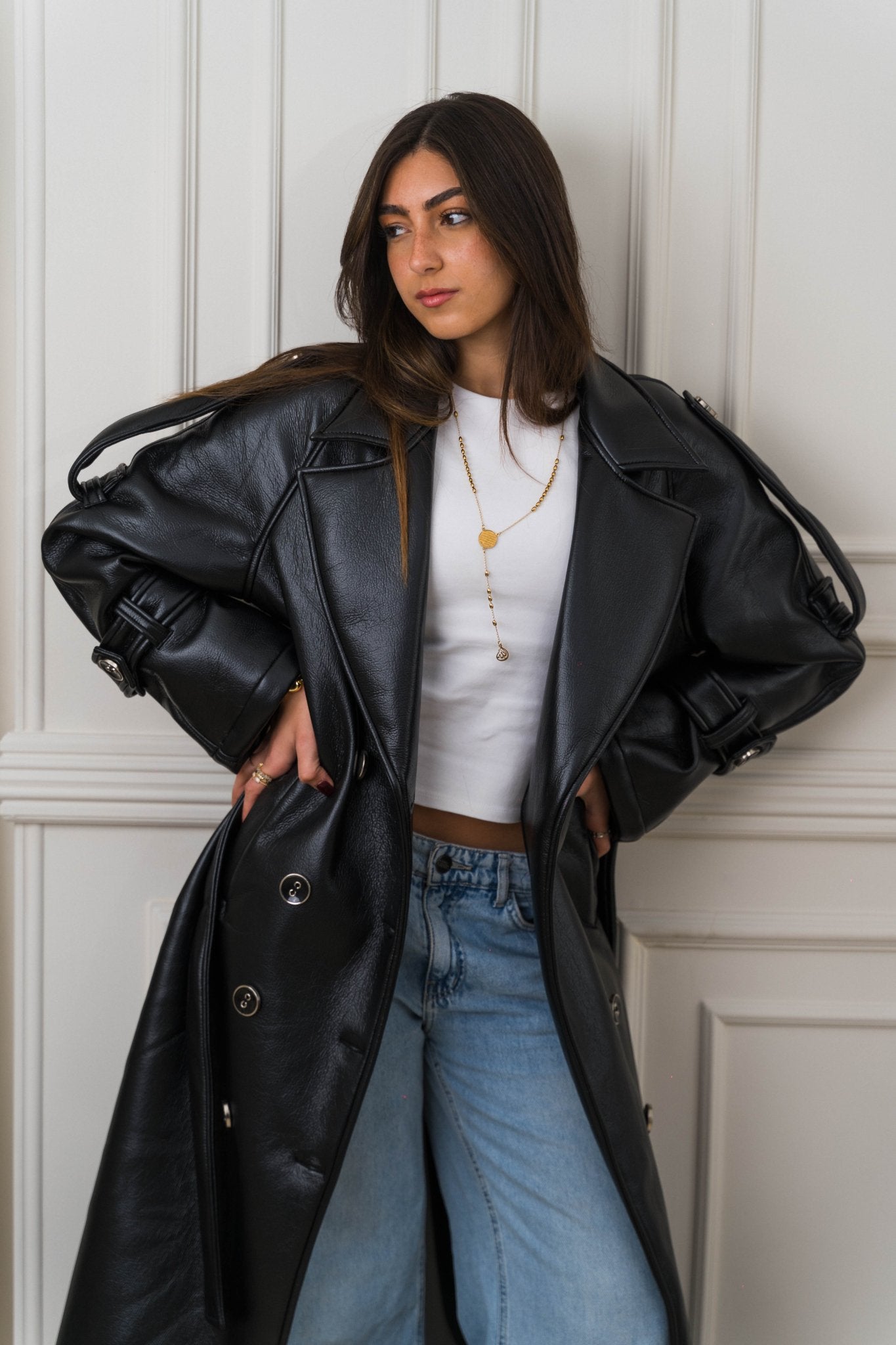 Auréne Leather Coat Black - Ornaty