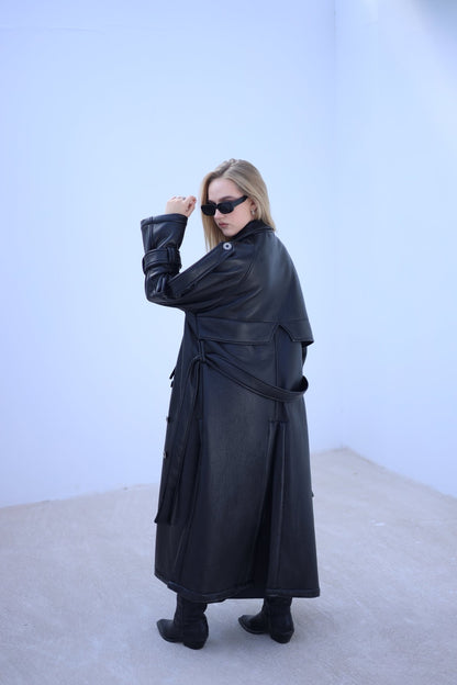 Auréne Leather Coat Black - Ornaty