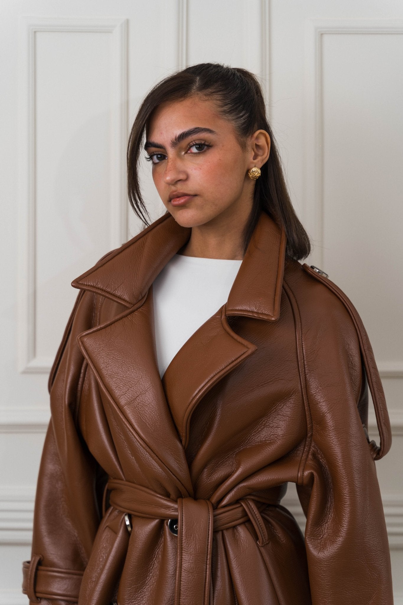 Auréne Leather Coat Brown - Ornaty