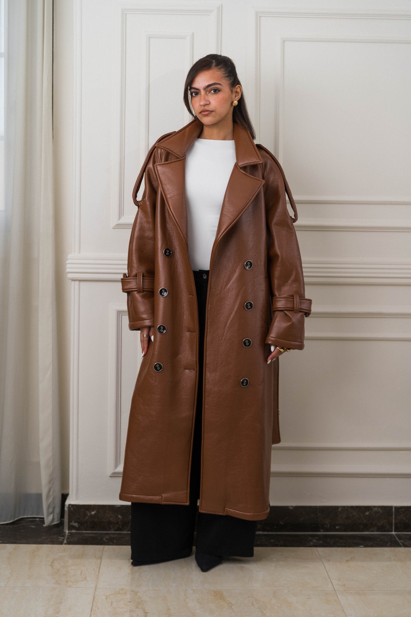 Auréne Leather Coat Brown - Ornaty