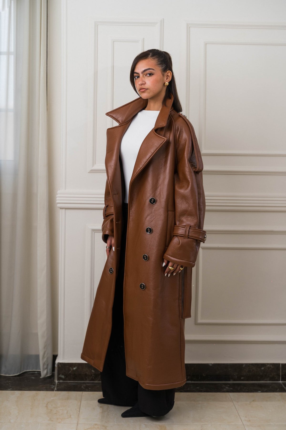 Auréne Leather Coat Brown - Ornaty