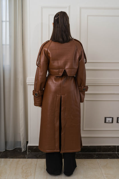 Auréne Leather Coat Brown - Ornaty