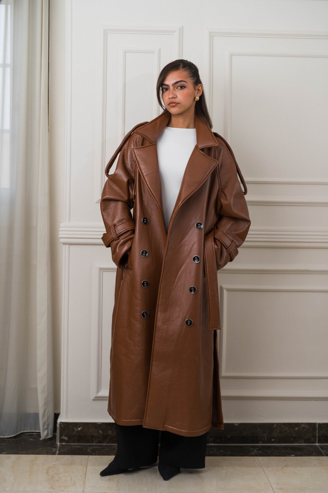 Auréne Leather Coat Brown - Ornaty