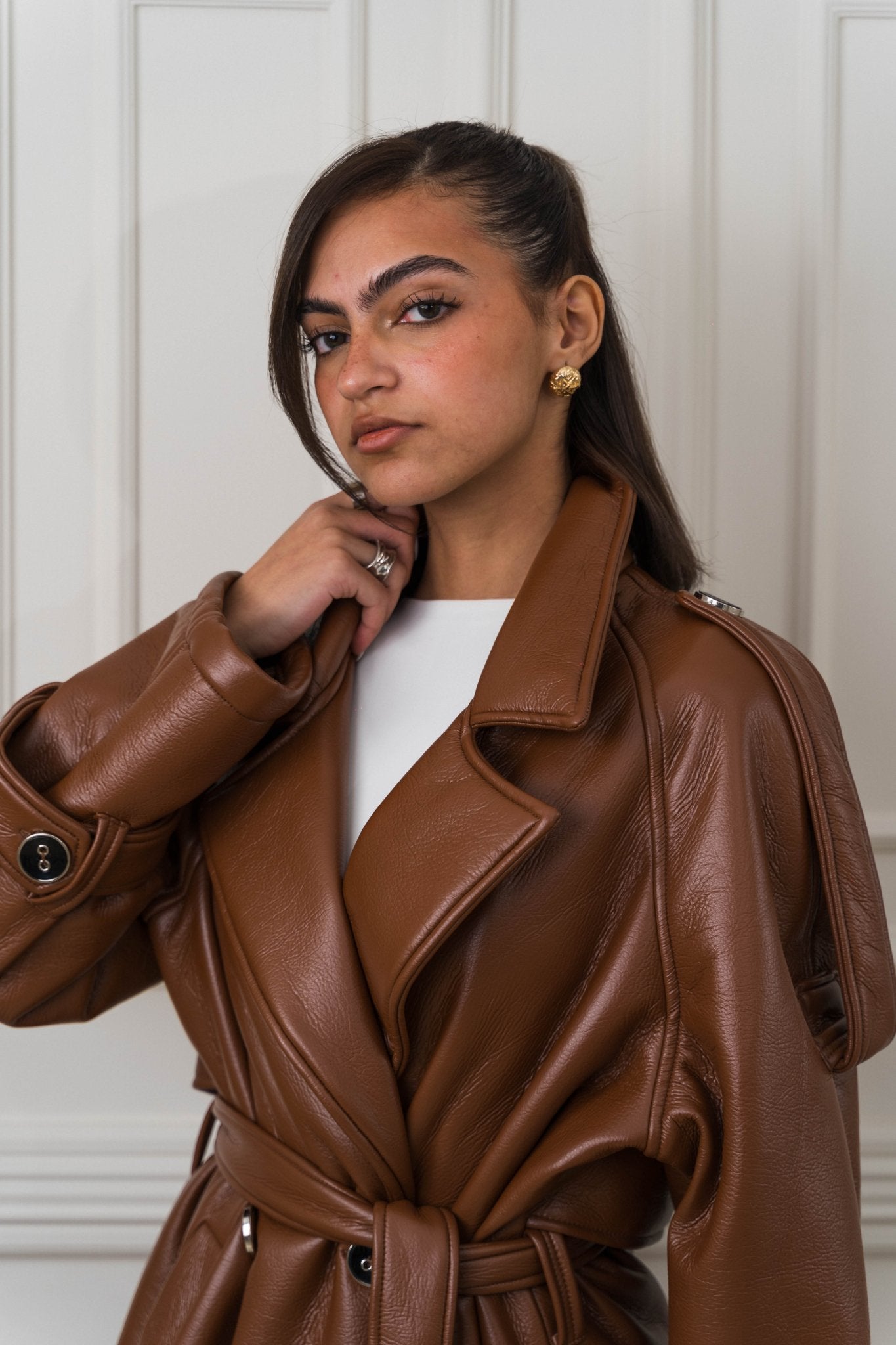 Auréne Leather Coat Brown - Ornaty