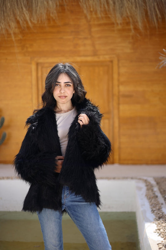 Valencía Faux Fur Jacket – Black - Ornaty