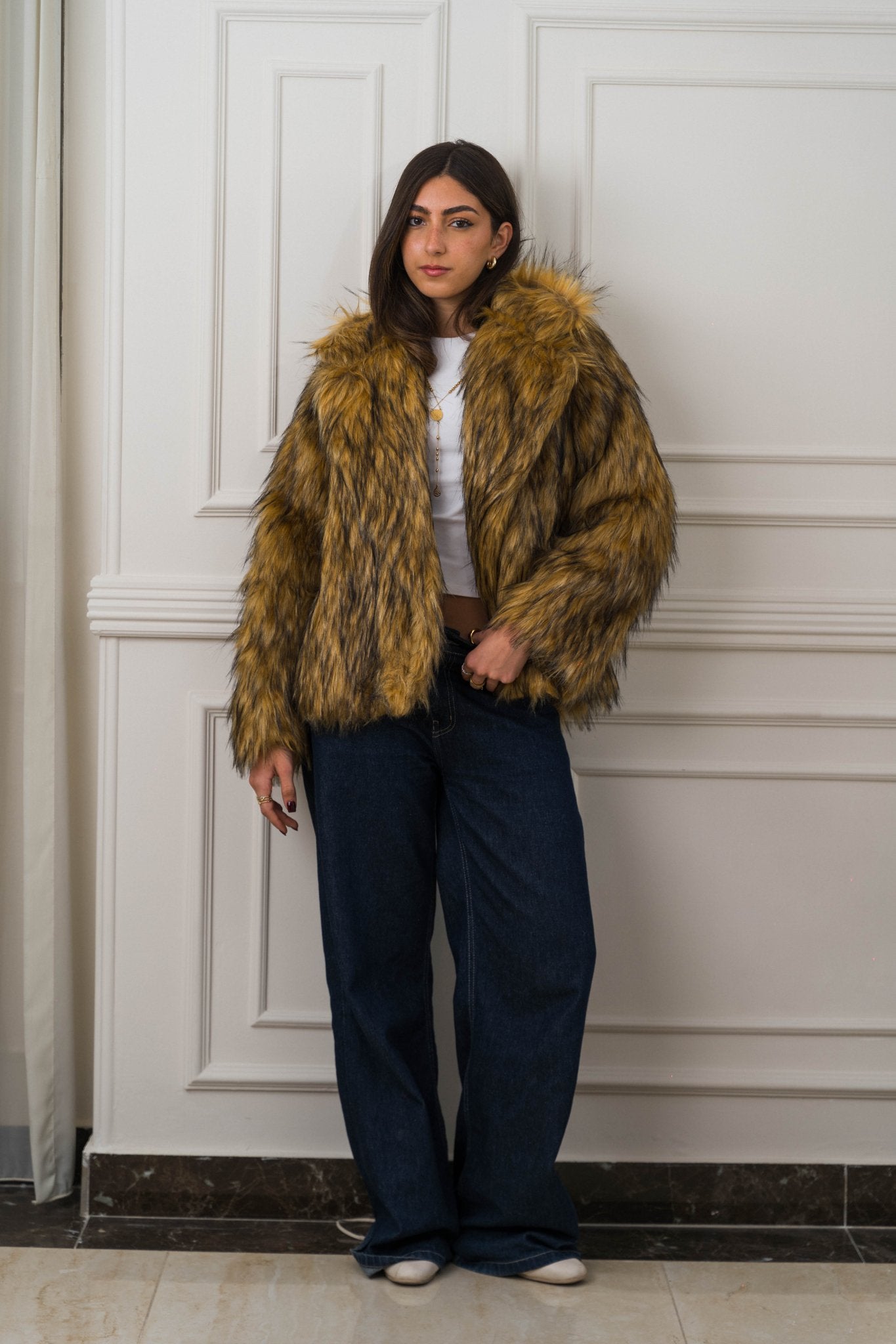 Valencía Faux Fur Jacket – Gold - Ornaty