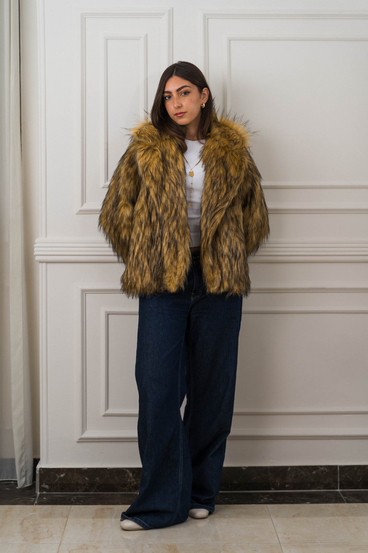 Valencía Faux Fur Jacket – Gold - Ornaty