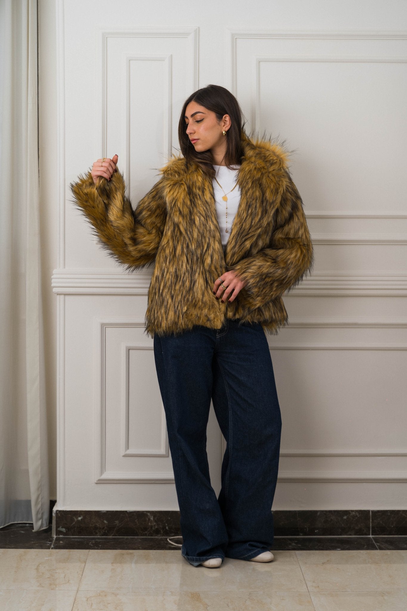 Valencía Faux Fur Jacket – Gold - Ornaty