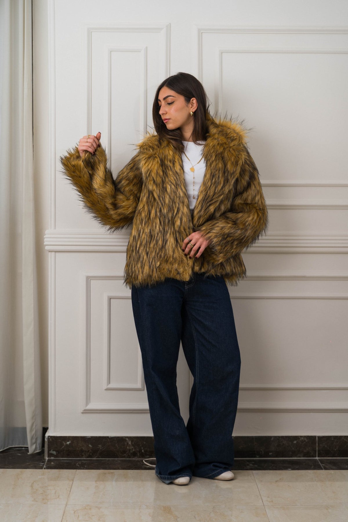 Valencía Faux Fur Jacket – Gold - Ornaty