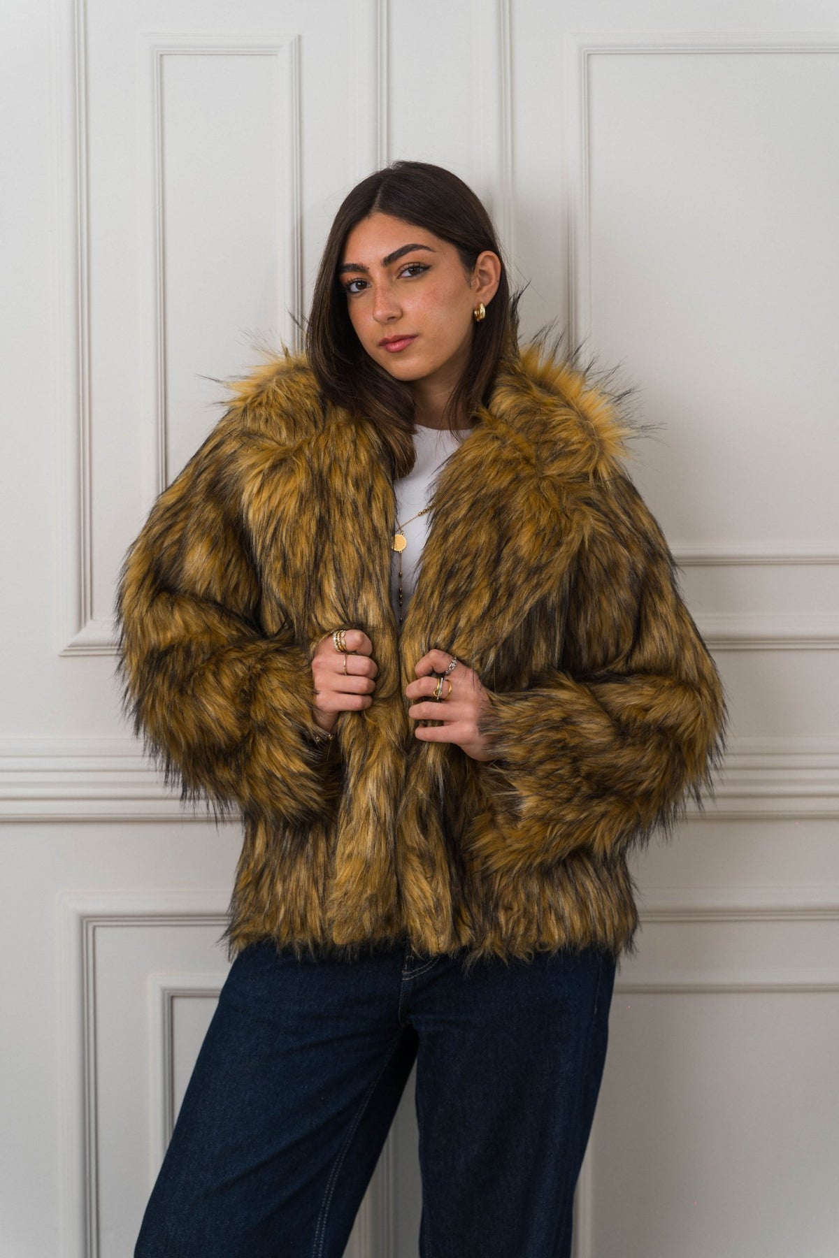 Valencía Faux Fur Jacket – Gold - Ornaty